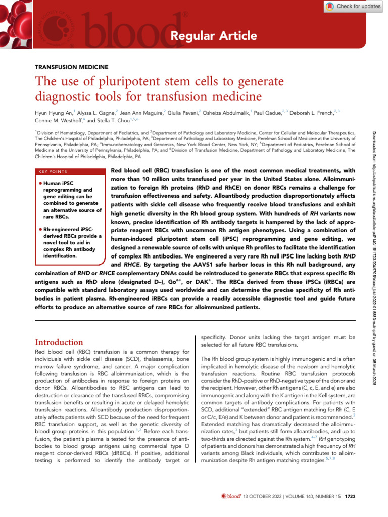 The use of pluripotent stem cells to generate diagnostic tools for ...
