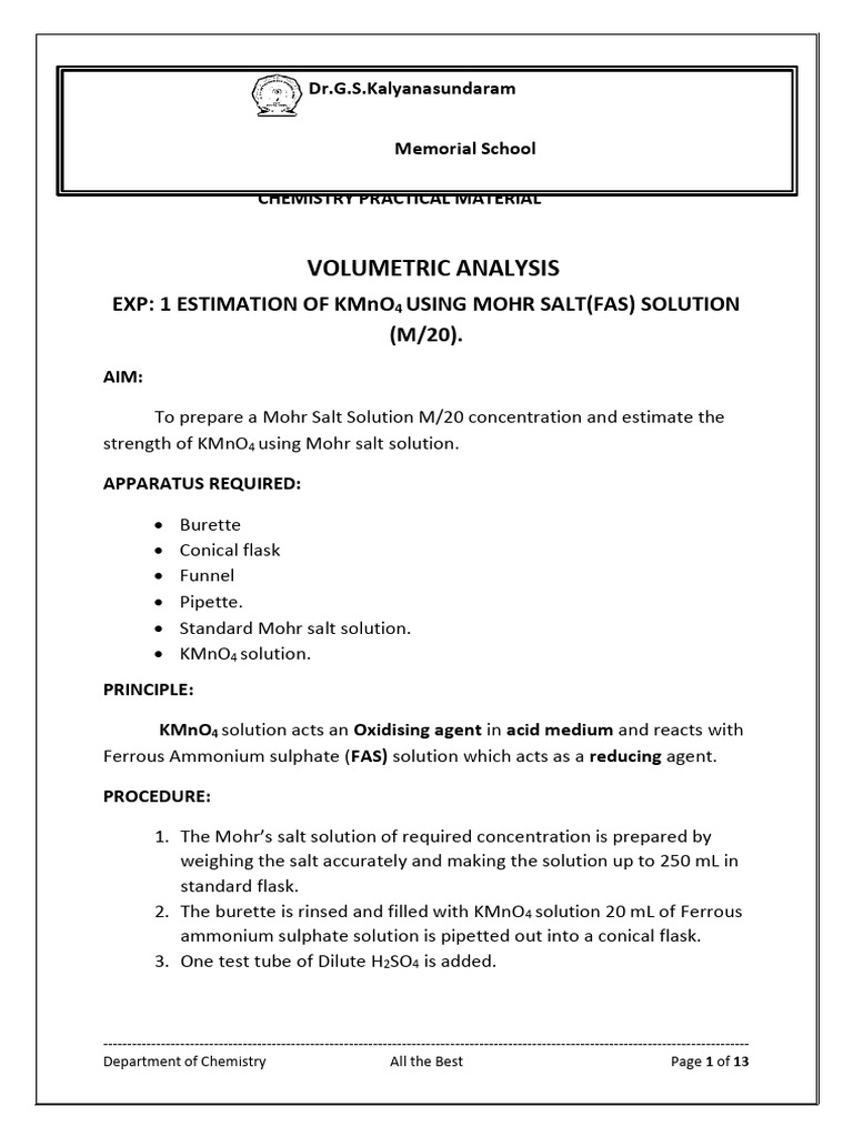 Volumetric Analysis For Grade 12 | PDF | Titration | Chemistry