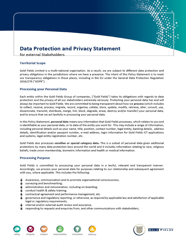 Data Protection and Privacy Statement | PDF | Mergers And Acquisitions ...
