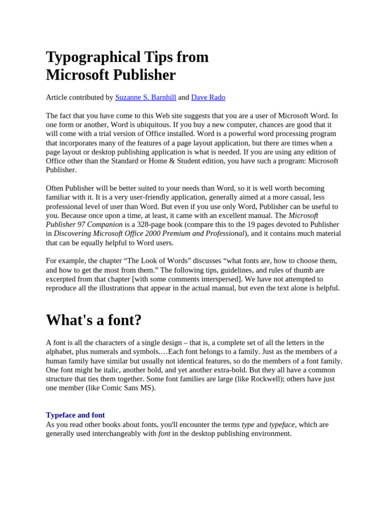 WORD - Typographical Tips From Microsoft Publisher | PDF | Typefaces ...