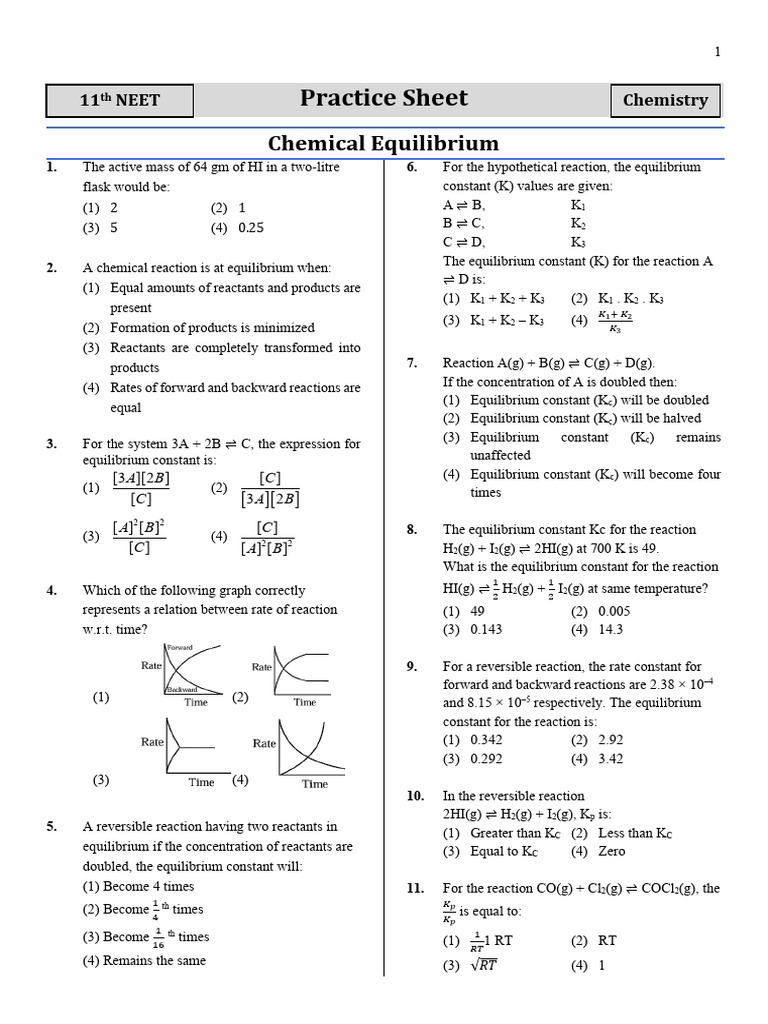 Practice Test - Chemical Equilibrium - Chemistry - 11 NEET - Ashra Mam ...
