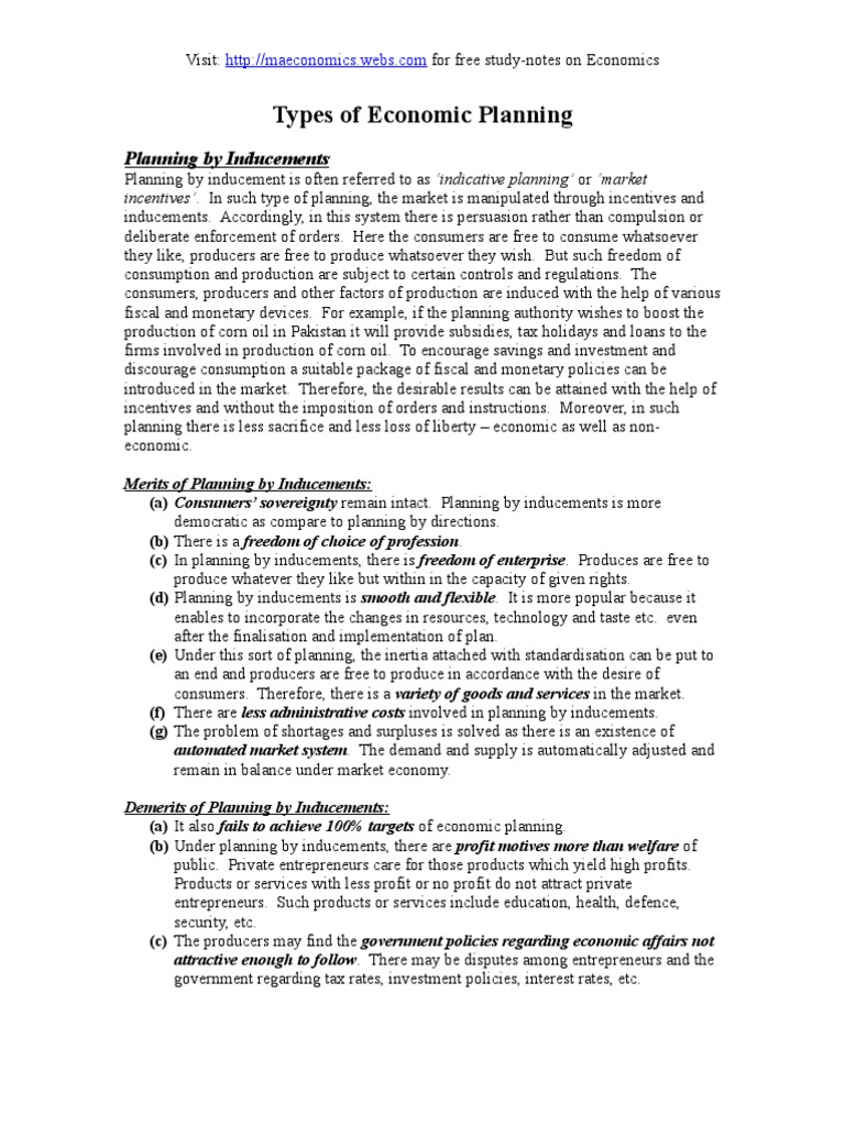 Types of Economic Planning Market Economy Economics