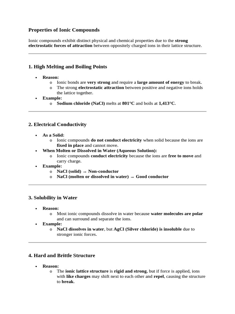 Properties of Ionic Compounds | PDF | Salt (Chemistry) | Sodium Chloride
