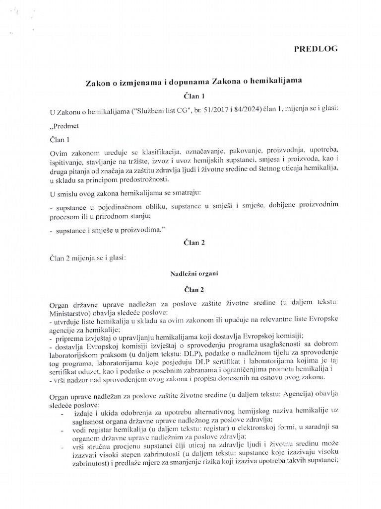 Predlog Zakona o Hemikalijama | PDF