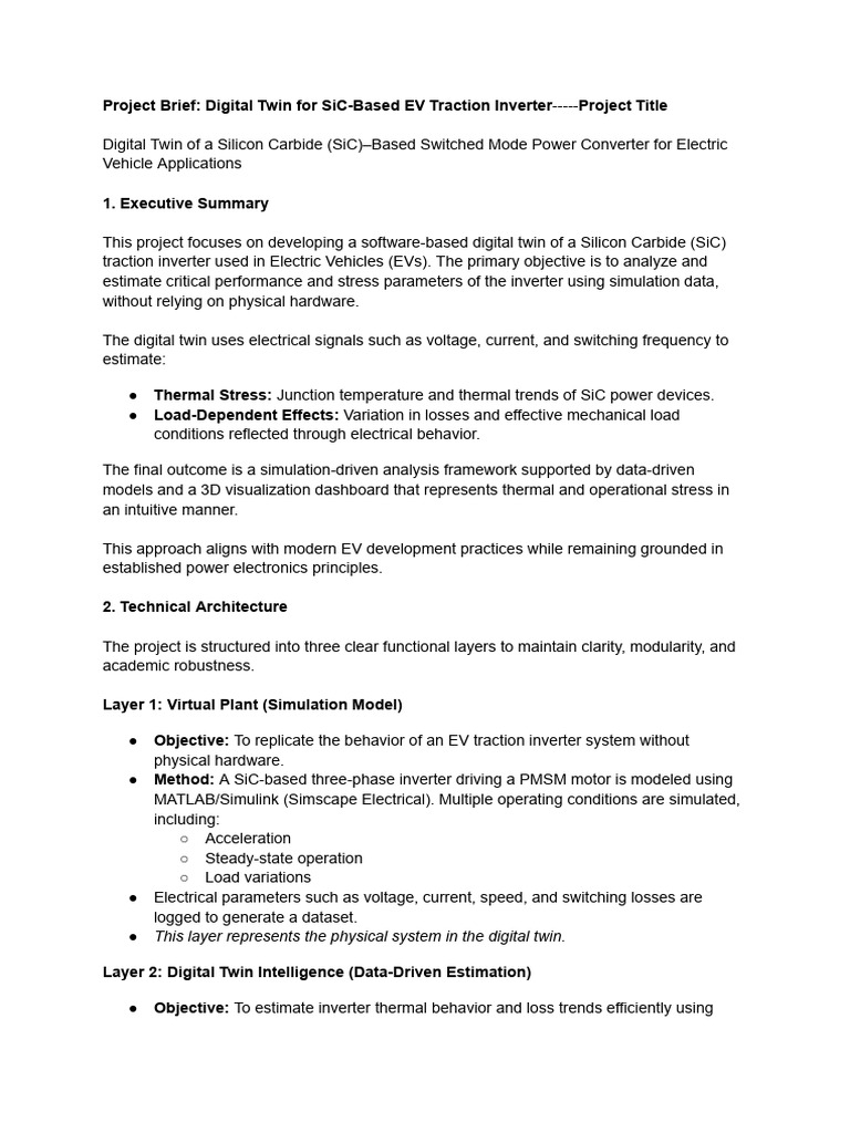 Project Brief - Digital Twin For SiC-Based EV Traction Inverter | PDF ...