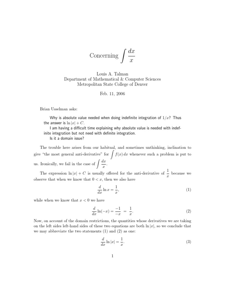 On an Integral | PDF | Integral | Mathematical Objects