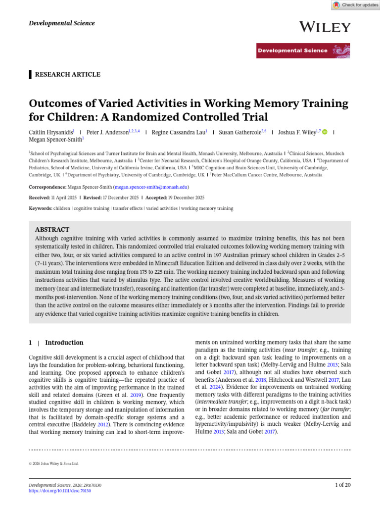 Outcomes of Varied Activities in Working Memory Training for Children ...