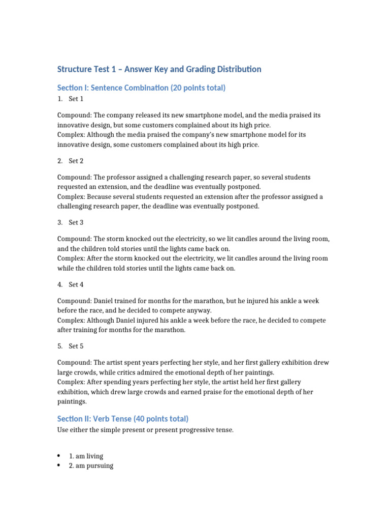 Structure Test 1 Answer Key | PDF