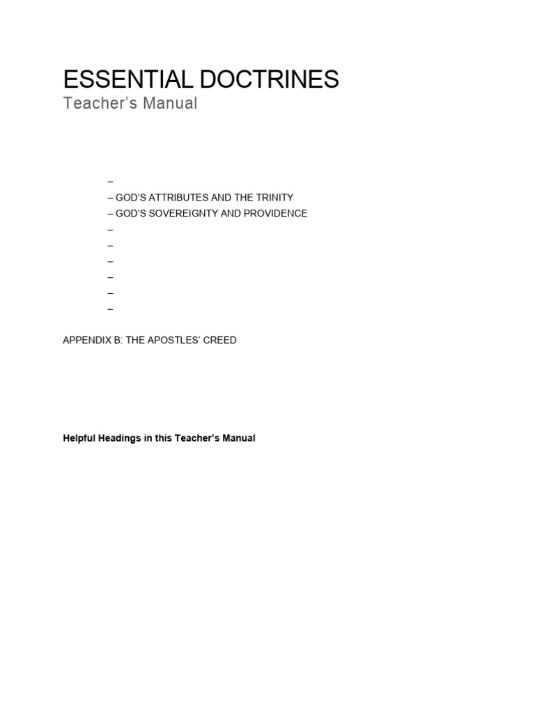 04 Essential Doctrines Teachers Manual | PDF | Trinity | Biblical Inerrancy