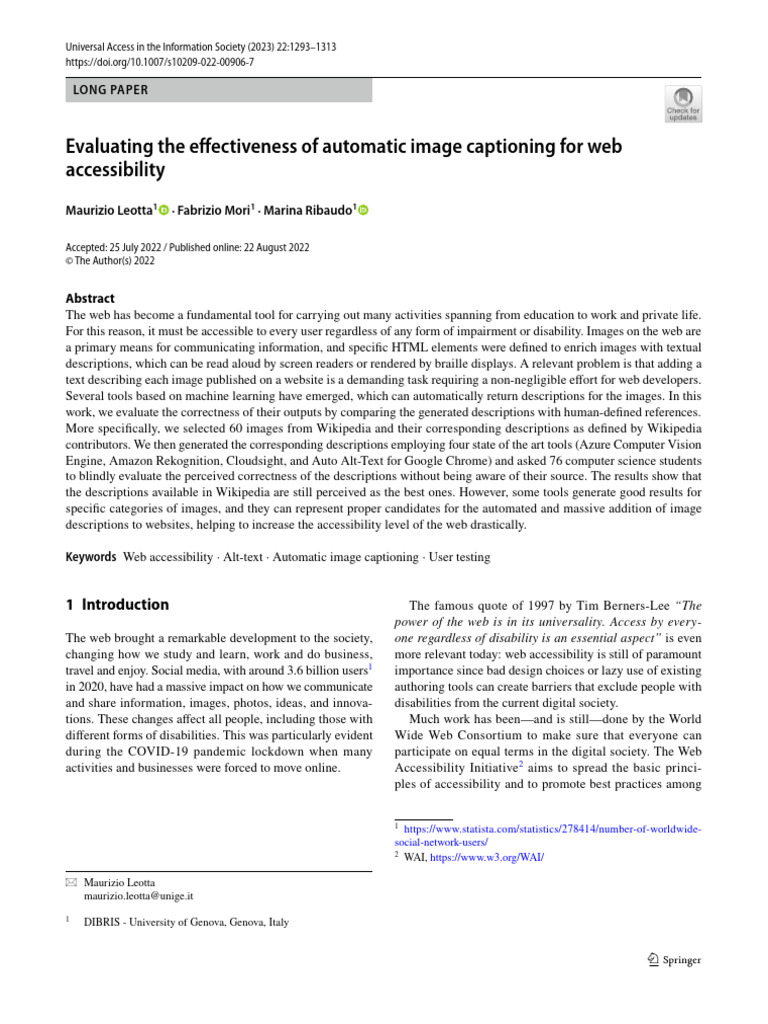 Evaluating the effectiveness of automatic image captioning for web ...