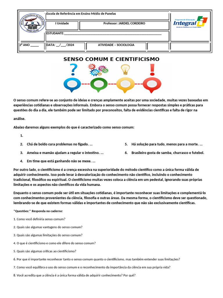 Senso Comum e Cientificismo | PDF | Science | Conhecimento