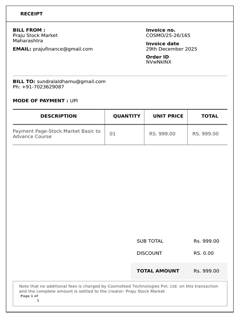 Invoice COSMO 25-26-165 | PDF