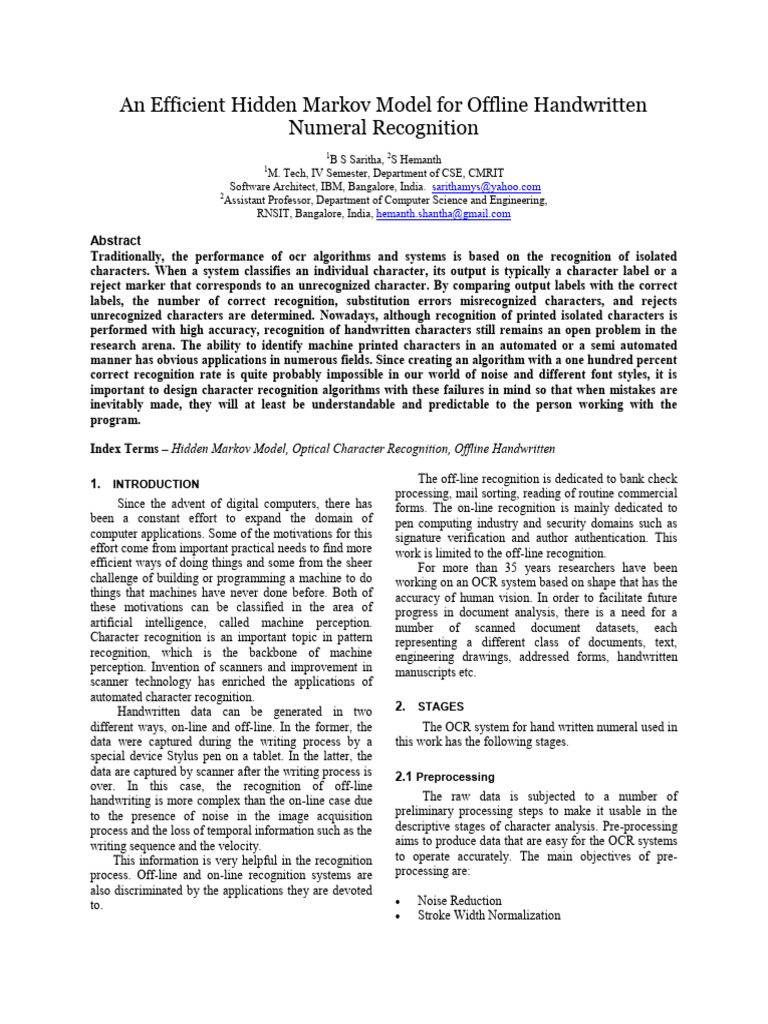 An Efficient Hidden Markov Model For Offline Handwritten Numeral ...