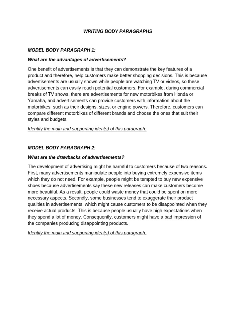 Writing Body Paragraphs (SS) | PDF