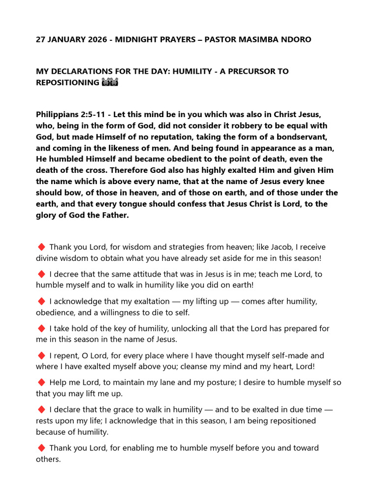27 January 2026 - My Declarations For The Day | PDF | Humility | God In ...