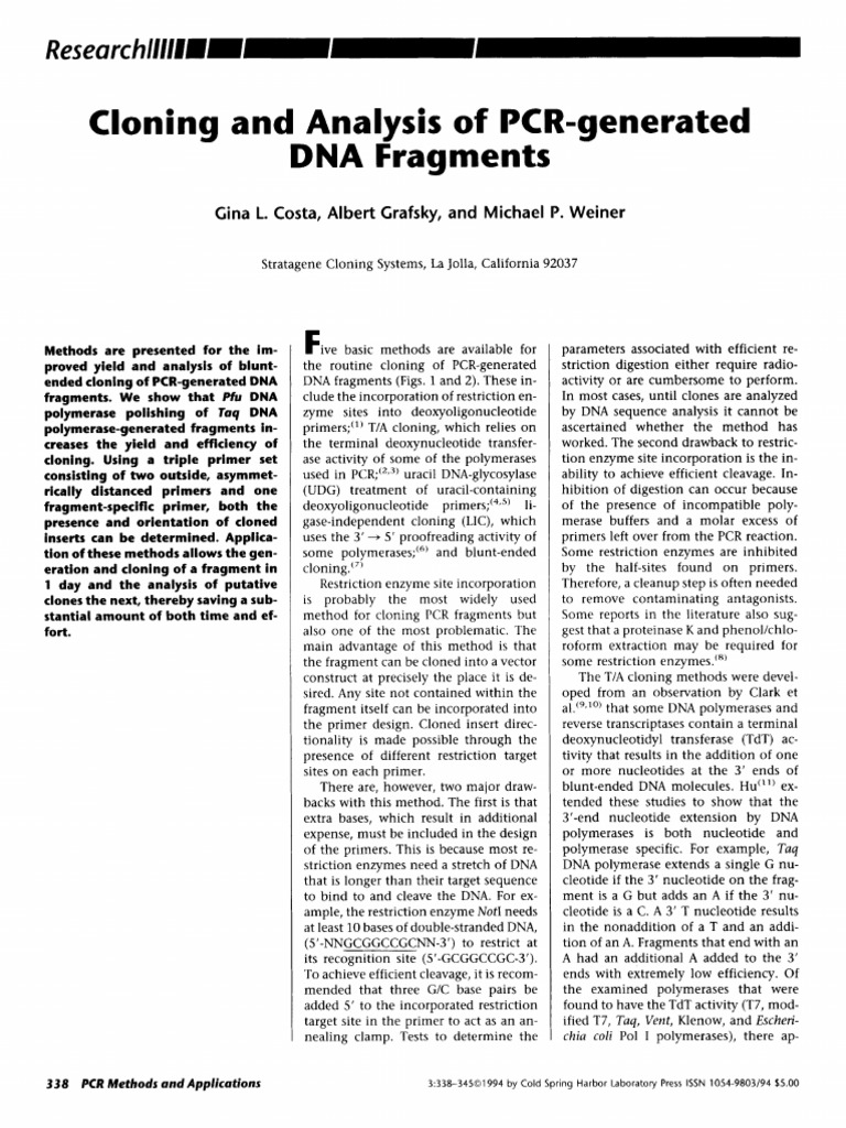 Cloning and Analysis of PCR-generated DNA Fragment | PDF | Molecular ...