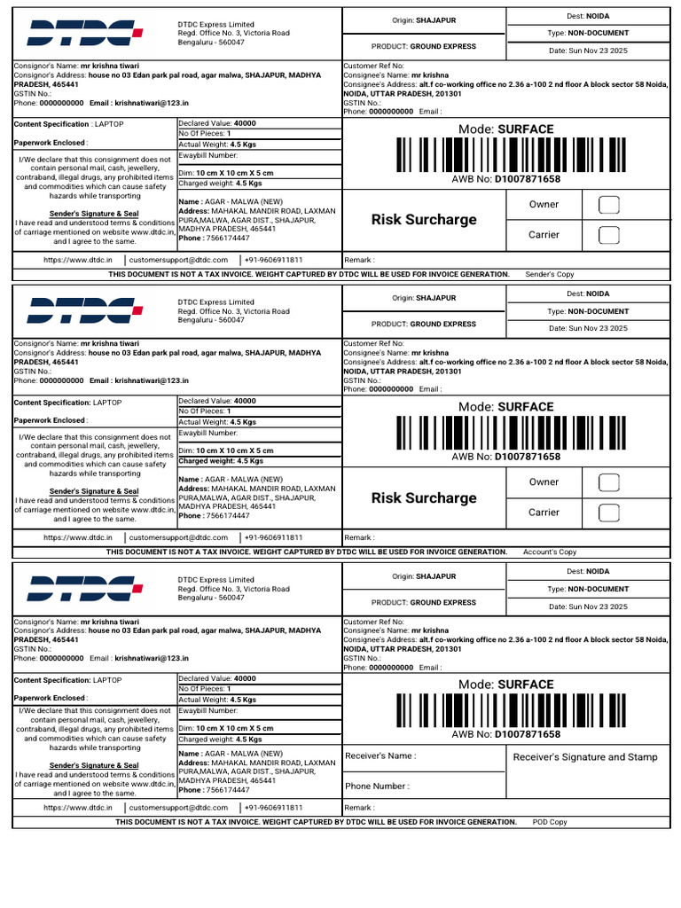 Shipping Label D1007871658 | PDF | Mail