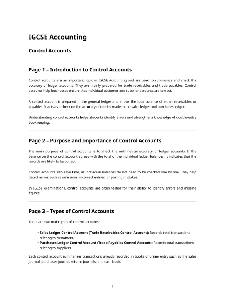 Igcse Accounting - Control Accounts | PDF | Debits And Credits | Accounting