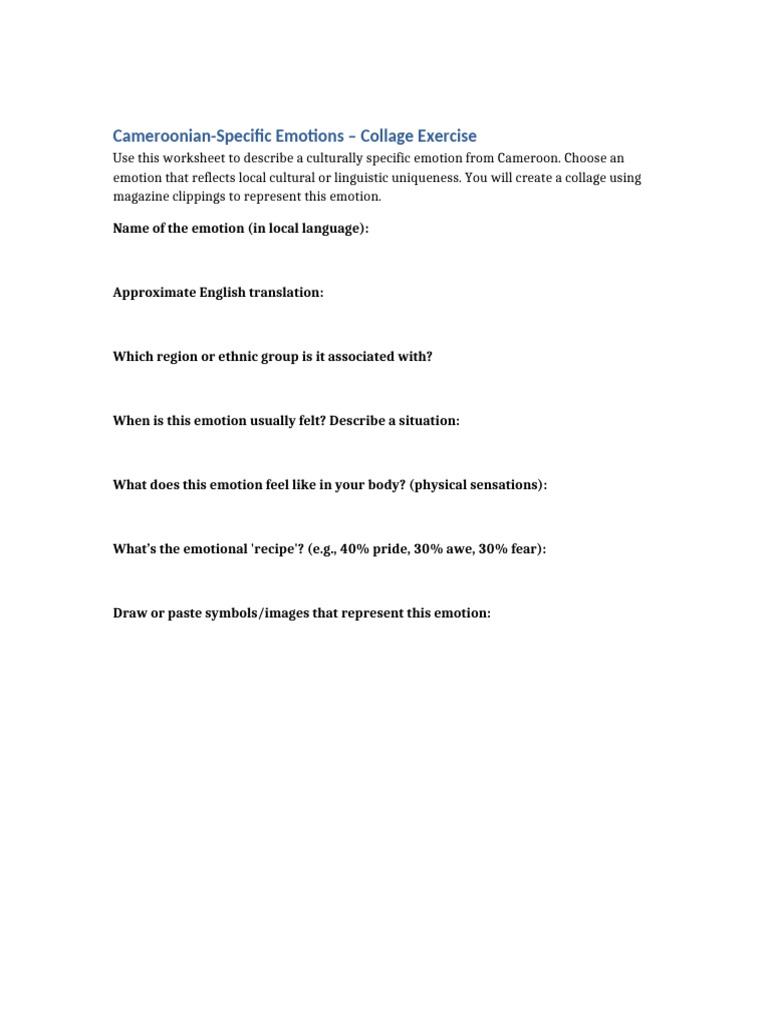 Cameroonian Emotions Collage Worksheet | PDF
