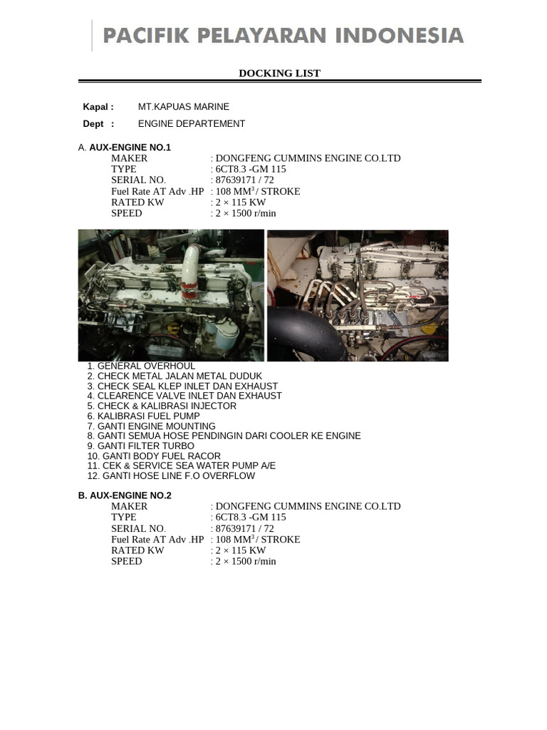 1 Planing Dock Engine Dept | PDF | Pump | Engines