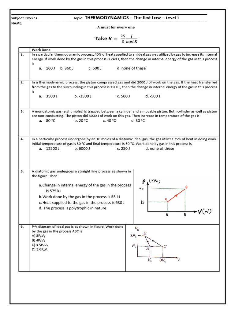 CPP 7 Thermodynamics Basics 2022 | PDF | Gases | Heat