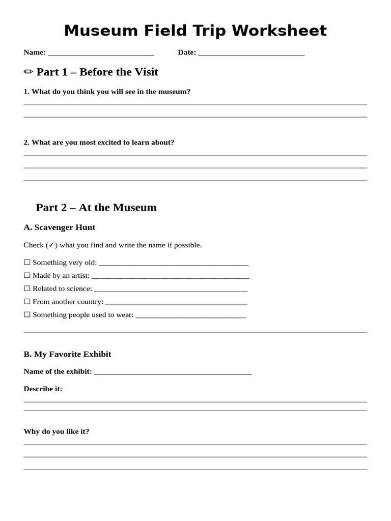 Museum Field Trip Worksheet | PDF