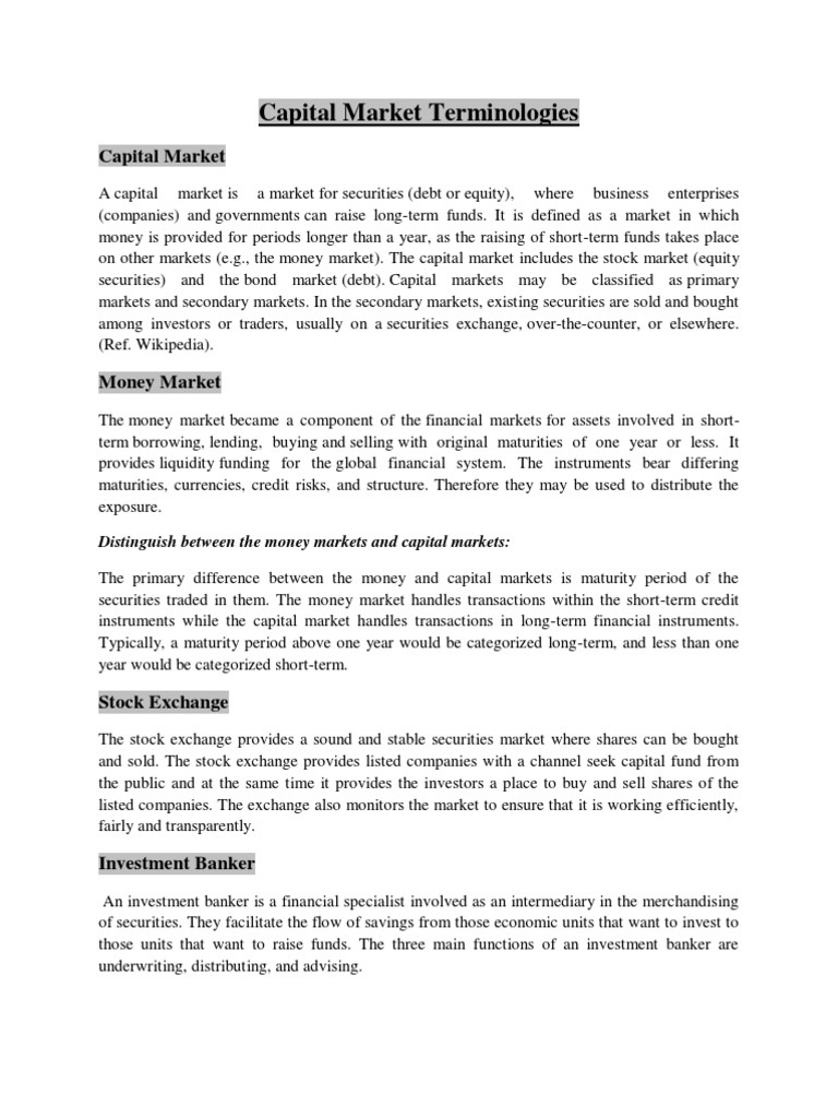 Capital Market Terminology Overview | PDF | Financial Markets | Capital ...