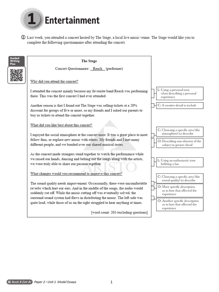 2024P2 4A U1 Model Essays | PDF | Concert | Entertainment