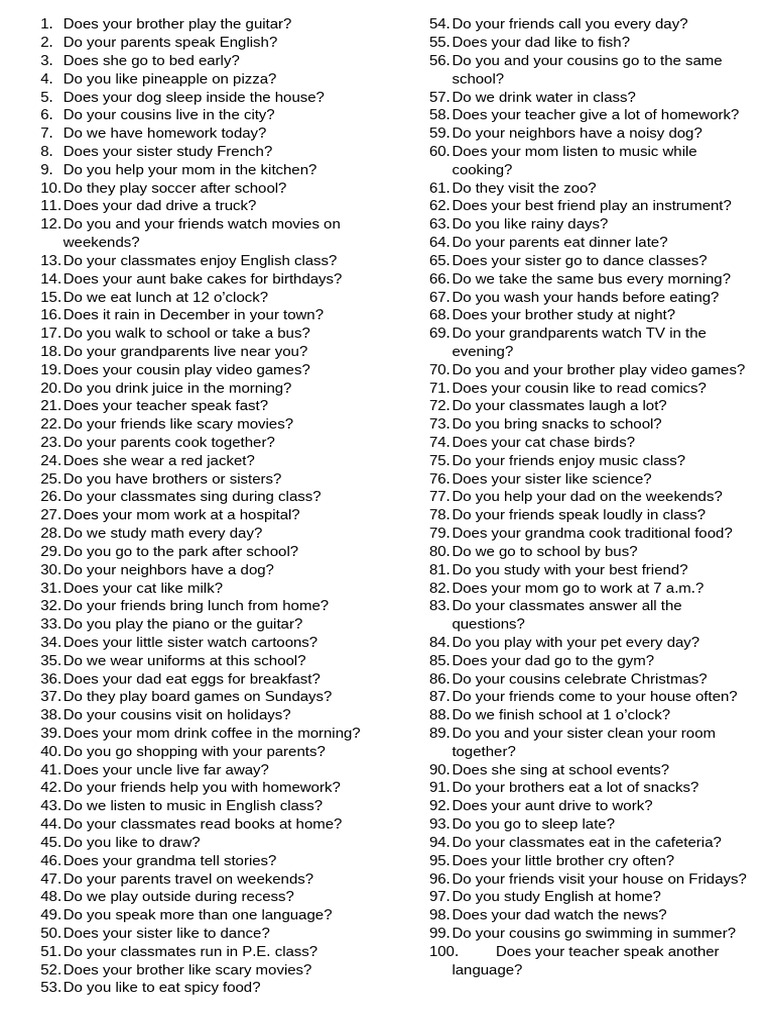 Questions Using Do and Does | PDF