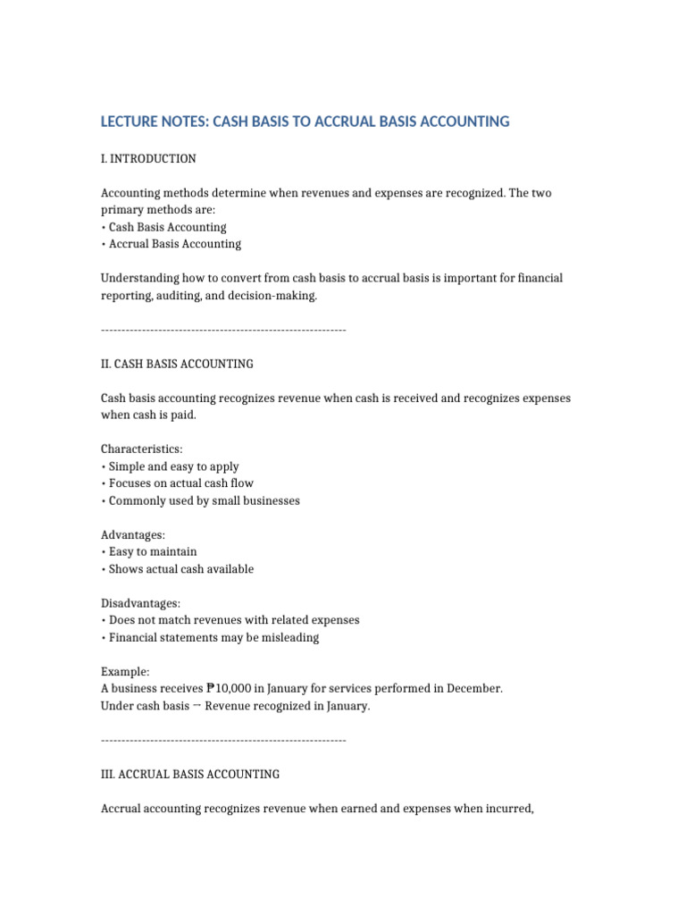 Cash To Accrual Lecture Notes | PDF | Expense | Basis Of Accounting