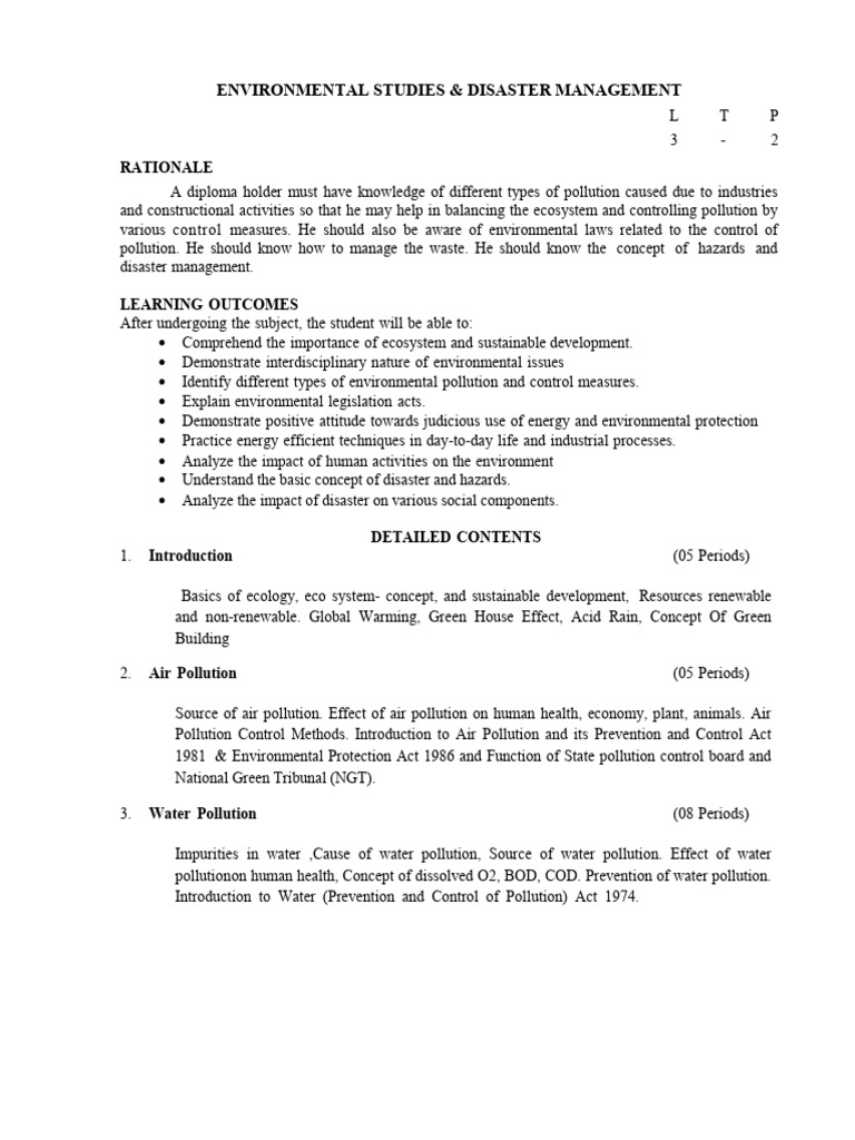 EVS Syllabus Environmental Studies Syllabus Pharma | PDF | Natural ...