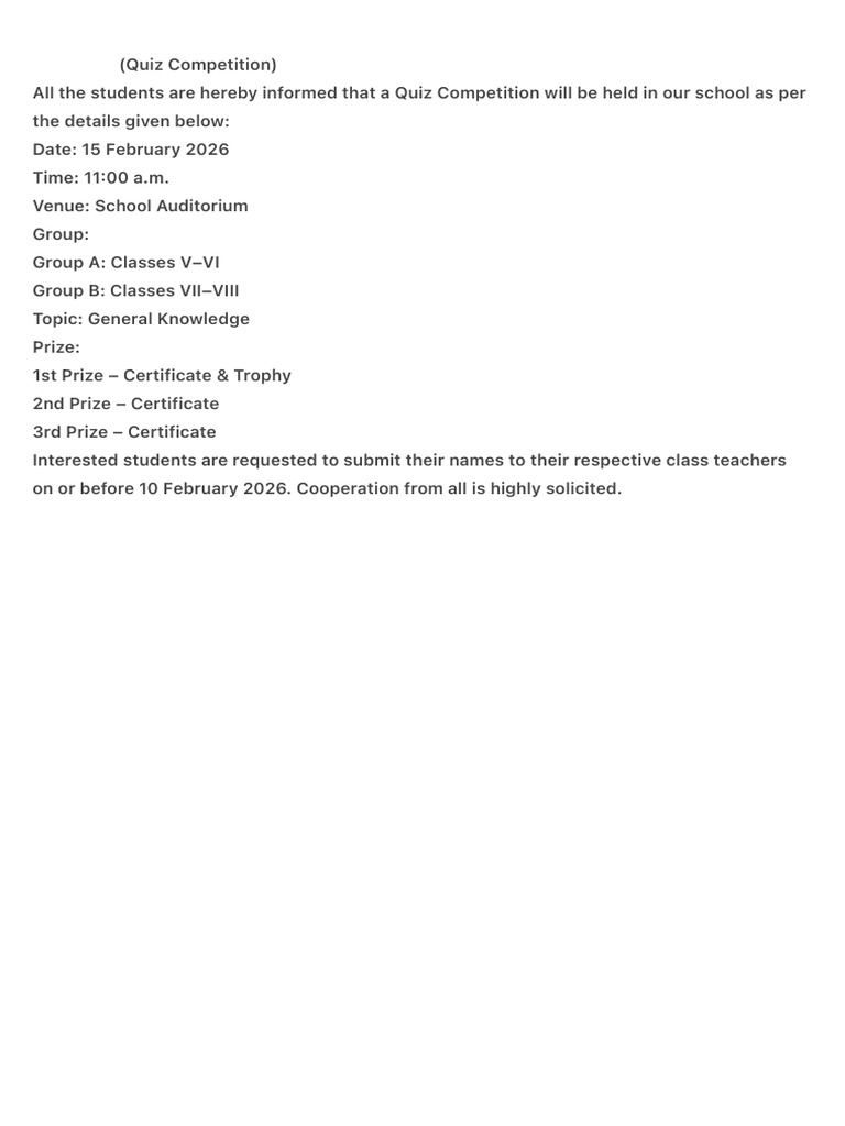 Quiz Competition | PDF