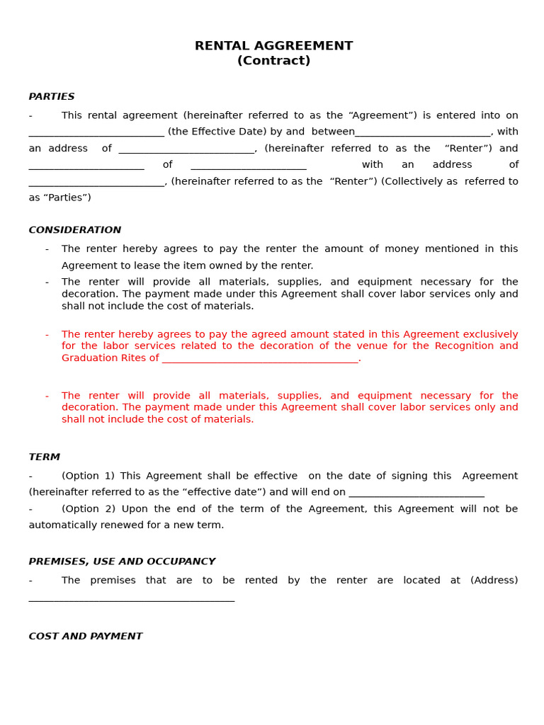 Rental Aggreement Edited | PDF | Renting | Lease