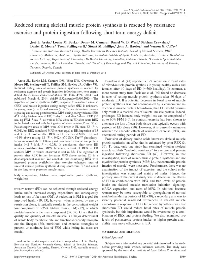 Reduced Resting Skeletal Muscle Protein Synthesis Is Rescued by | PDF ...