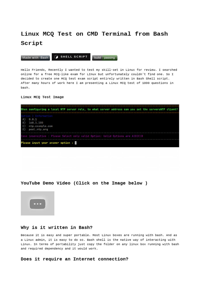 The Comprehensive Linux MCQ Test On Terminal From Bash Script | PDF ...