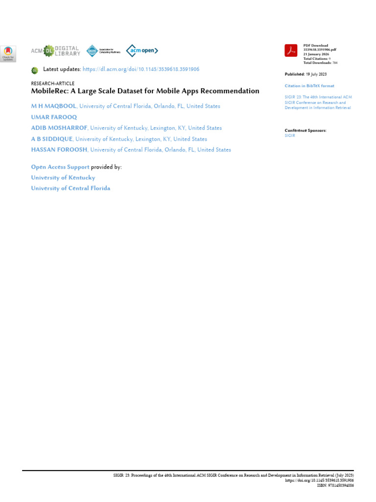 Mobilerec: A Large Scale Dataset For Mobile Apps Recommendation | PDF ...