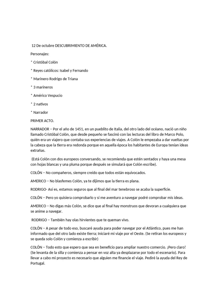 GuiÃ N Teatral 12 de Octubre | PDF | Cristobal colon
