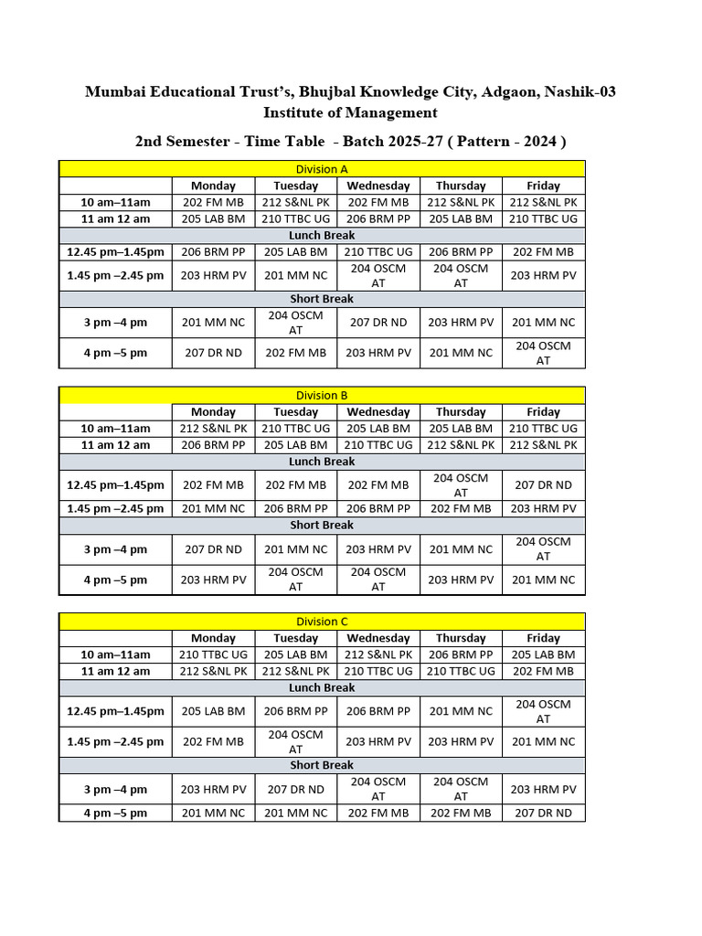 MBA Time Table Jan To May 26-1-2 | PDF