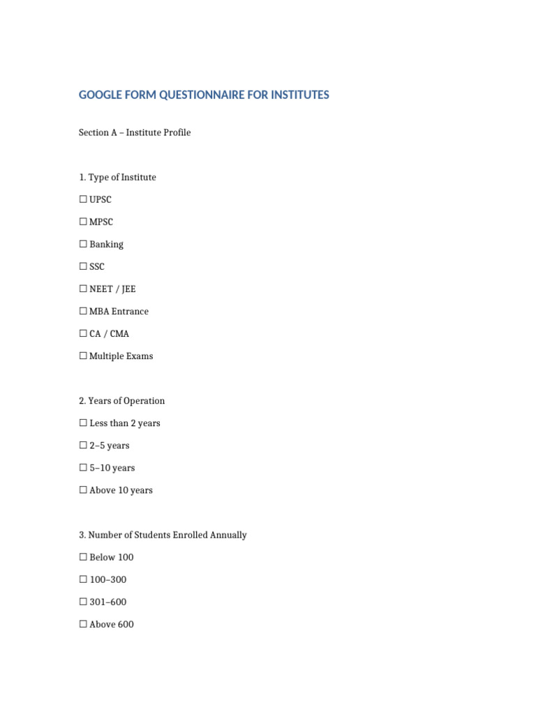 Institute Questionnaire Promotional Strategies-2 | PDF | Business ...