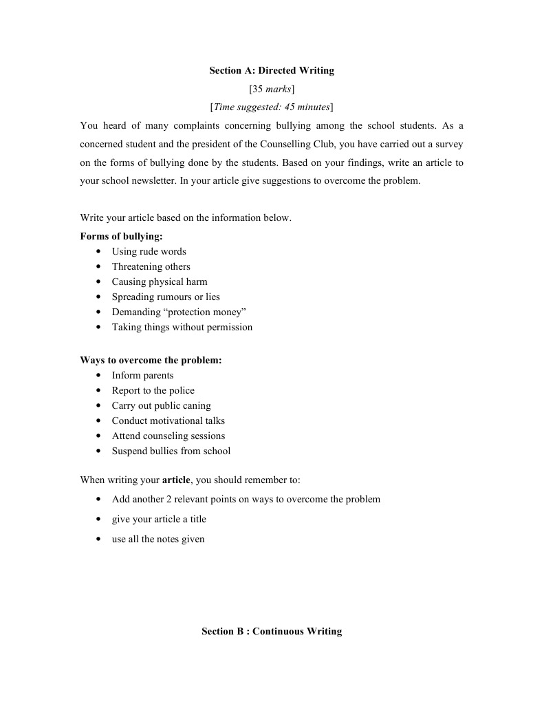 Section A: Directed Writing | PDF