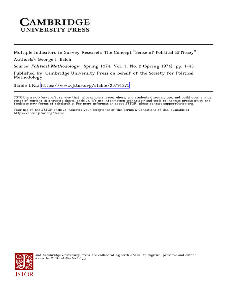 Balch MultipleIndicatorsSurvey 1974 | PDF | Hypothesis | Validity ...