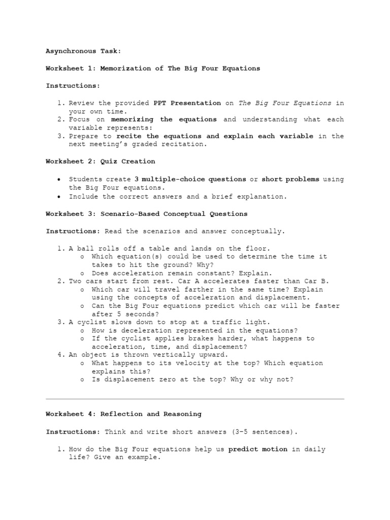 Asynchronous Task Survey of Physical Science | PDF | Acceleration ...