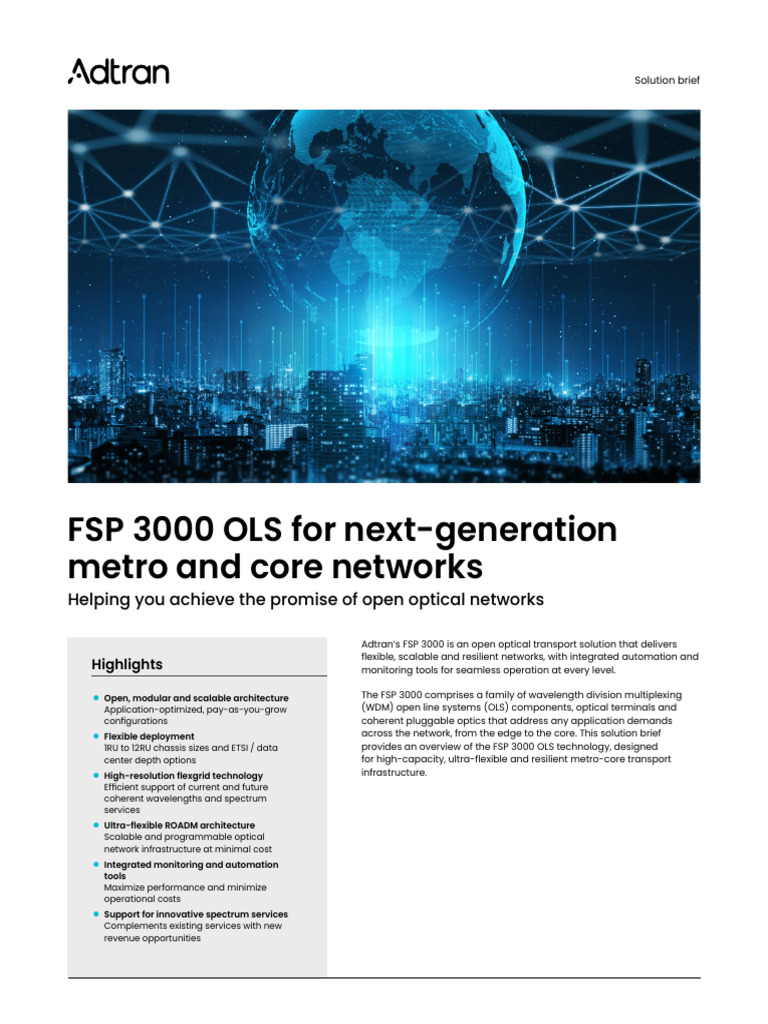 FSP 3000 For Next Generation Metro and Core Networks | PDF | Fiber ...
