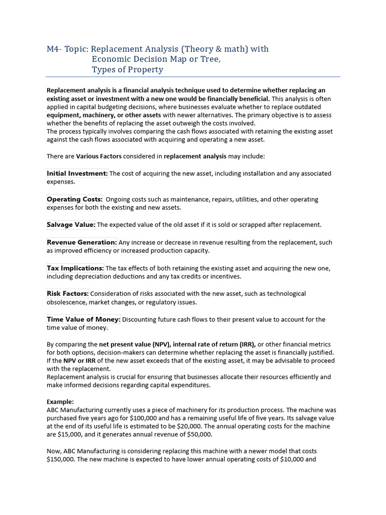 M4-Replacement Analysis (Theory - Math) WithEconomicDecisionMap | PDF ...