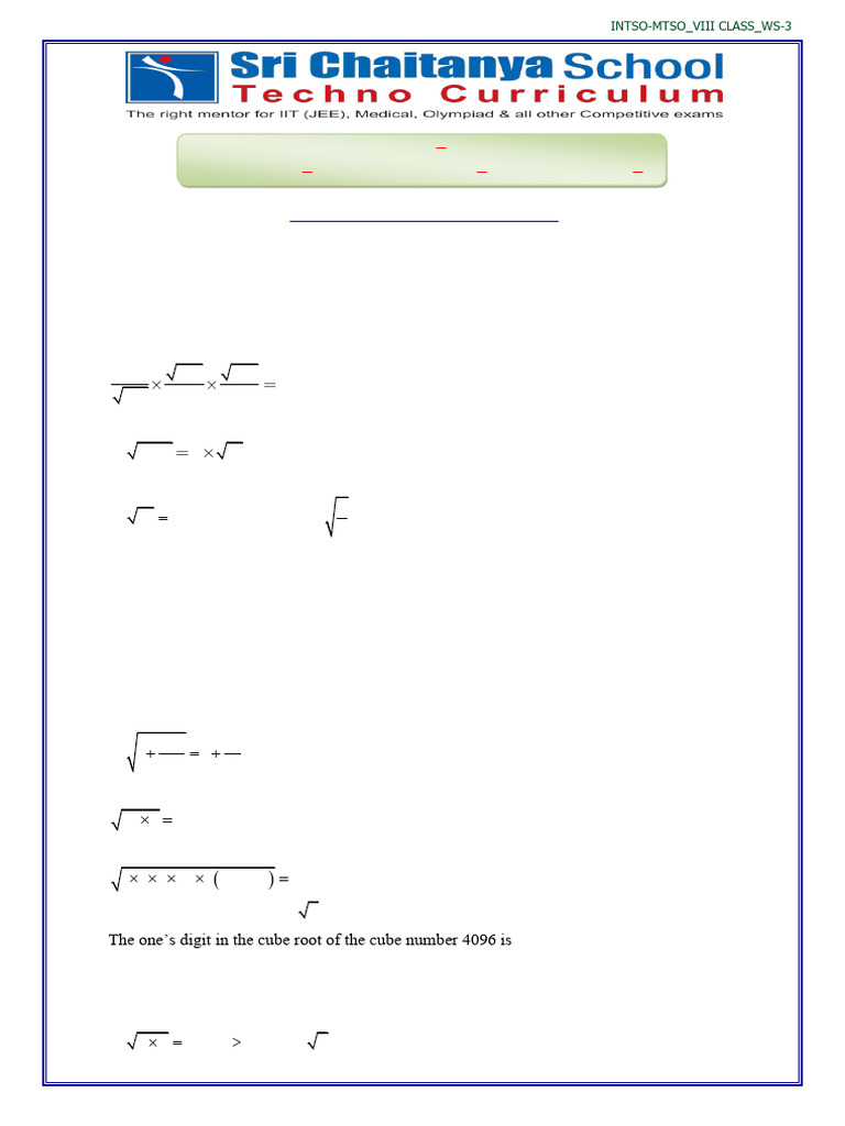 Work Sheet-3 - Square Roots & Cube Roots | PDF | Chess | Chess Theory