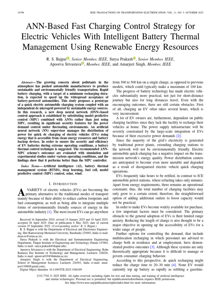 ANN-Based Fast Charging Control Strategy For Electric Vehicles With ...