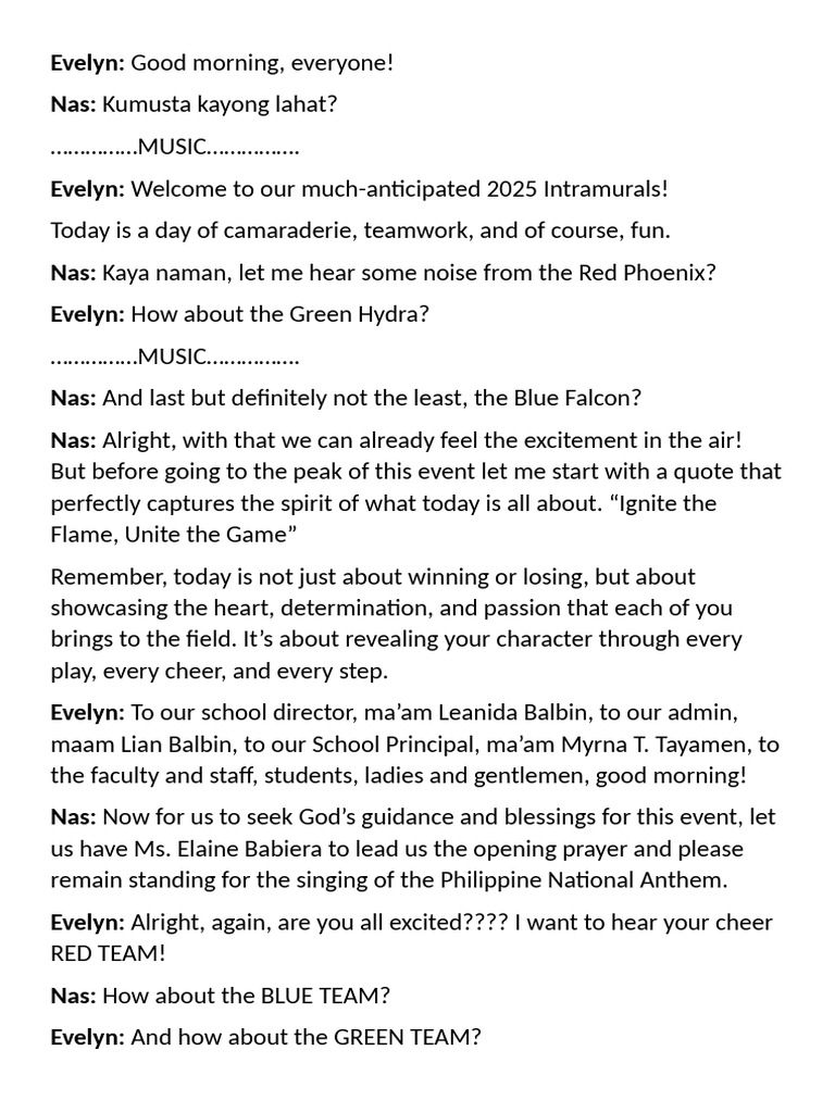 Emcee Script For Intramurals 2025 | PDF