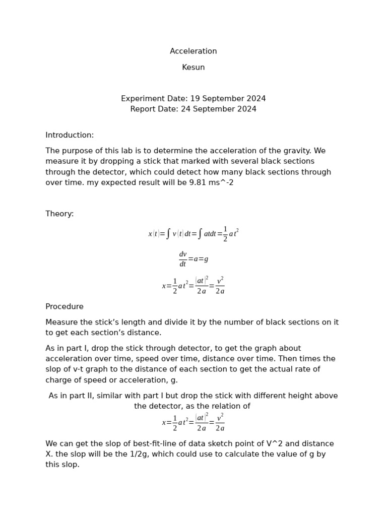 Acceleration Lab Report | PDF
