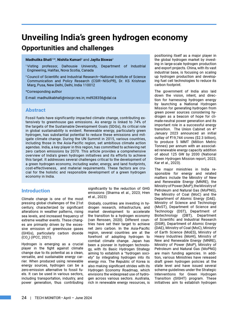 Unveiling India's Green Hydrogen Economy | PDF | Hydrogen Economy | Water