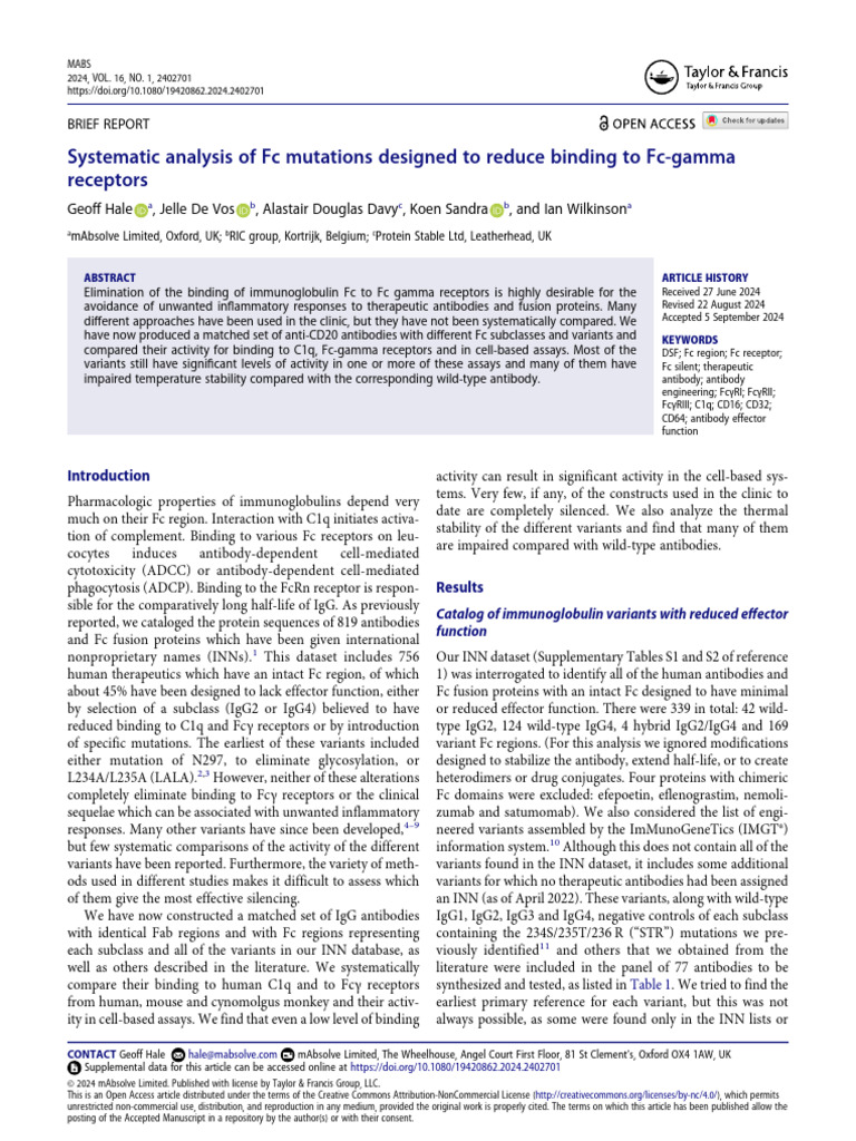 Systematic Analysis of FC Mutations 1726558196 | PDF | Antibody | High ...